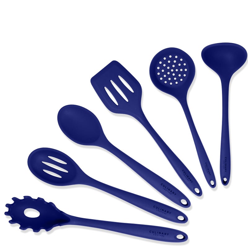 Culinary Couture Blue Silicone Kitchen Utensils Set of 6, Non-Stick Heat-Resistant Silicone Kitchen Utensils Set with Steel Inner Core - Image 1